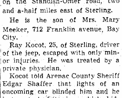 Lawrence Meeker "Man is Killed in Jeep Crash"  1947
