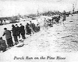 Late winter perch run on the Pine River. Photo from back of old Arenac Co map;; date unknown | Contributed by Marlene Banks