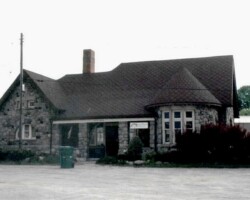 Standish Welcome Center. Adams and Rogers of Detroit, contractors, built this Richardsonian Romanesque station in 1889 to replace the 1873 wooden building. MCRR built a duplicate in Lawton in 1890. Serves as a welcome center since c 2007. Photo date 2000 | Contributed by Carol Goodroe