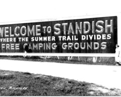 Standish welcome sign postcard, date unknown | Contributed by Robert Kosick