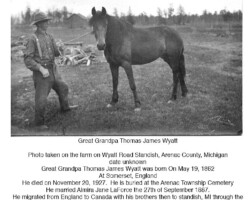 Thomas James Wyatt (1862-1927) at farm on Wyatt Road, Standish; date unknown | Contributed by Clay Wyatt Thomas James Wyatt (1862-1927), date unknown