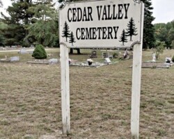 Cedar Valley Cemetery entrance. Photo credit: G Fales, 2023