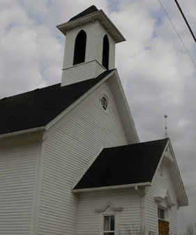 Side view of steeple at Pyresbyterian Church